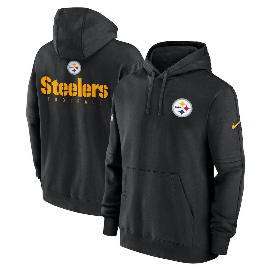 Men's Pittsburgh Steelers Black Sideline Club Fleece Pullover Hoodie